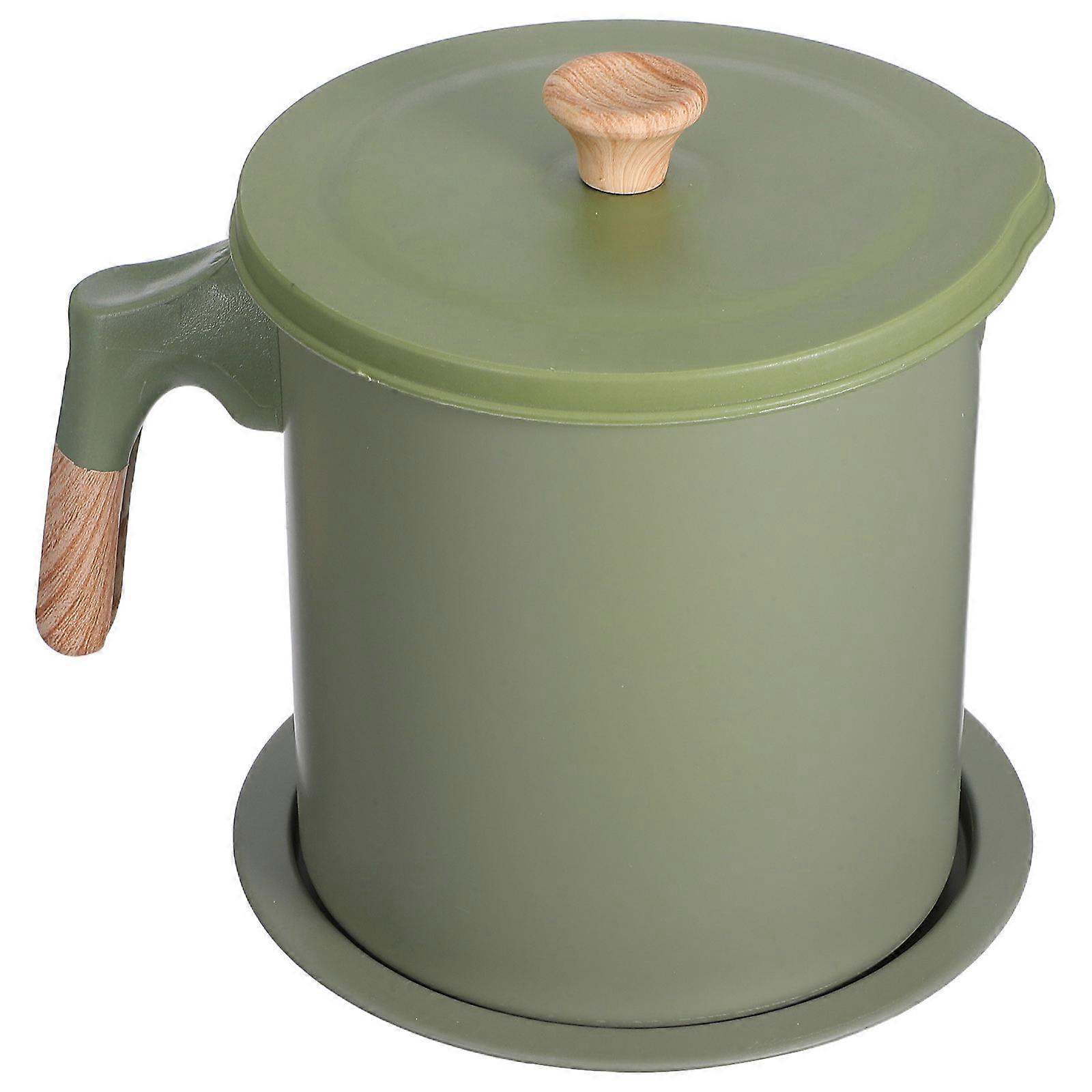 Olive Green Bacon Grease Container with Strainer for Kitchen 2Pcs Set