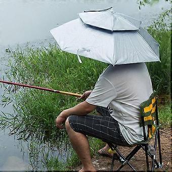 Outdoor Double-deck Sunny Rainy Anti-UV Umbrella Hat Cap Rain Gear For Cycling Fishing Hiking Beach-bj