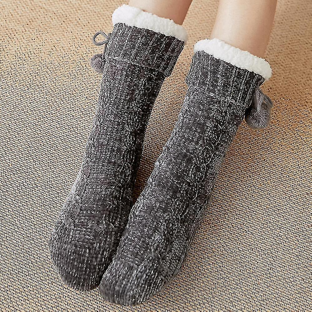 Womens Lined Calf Socks Slipper Floor Bed Lounge Socks
