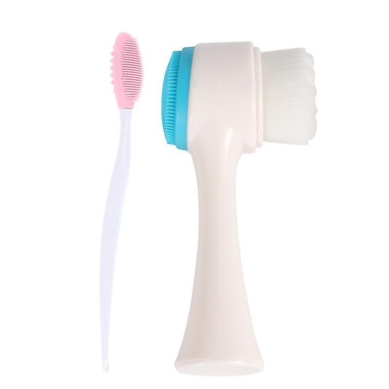13X4.5cm Blue Pink Skin Cleansing Brush Heads 2pcs Double Side Cleaning Brush Silicone Face Nose Bru