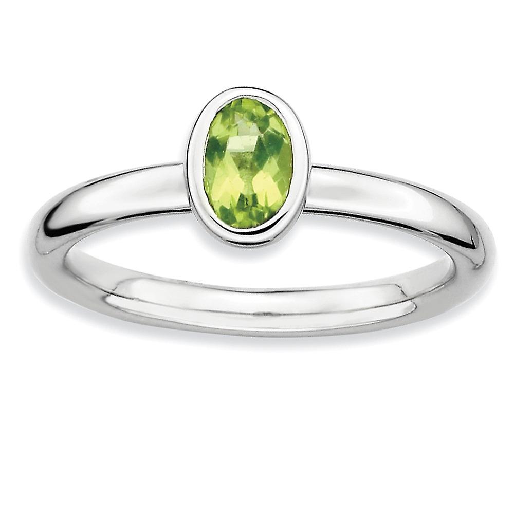 925 Sterling Silver Bezel Polished Stackable Oval Peridot Ring-Stackable-Ring for Women - Ring Size: 5 to 10