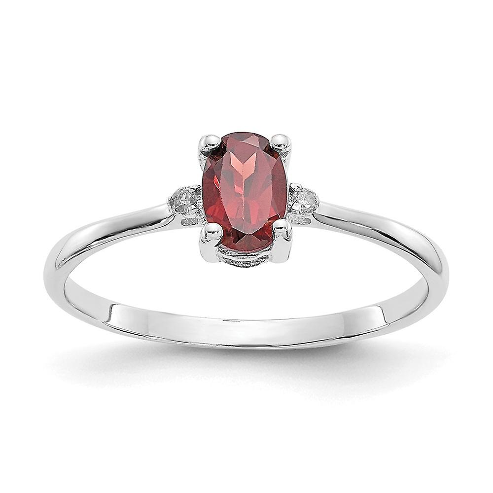 10k White Gold Oval Polished Prong set Diamond Garnet Ring Size 6 Band Style-Ring for Women