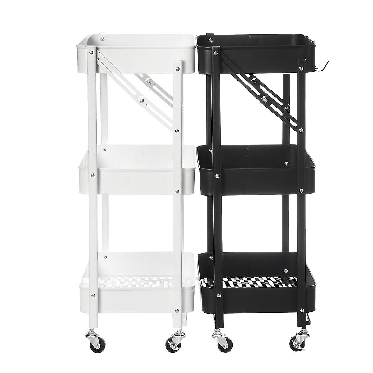 Multilayer Foldable Storage Rack With Wheels - Kitchen Rolling Cart, No Installation Needed, Floor Shelf
