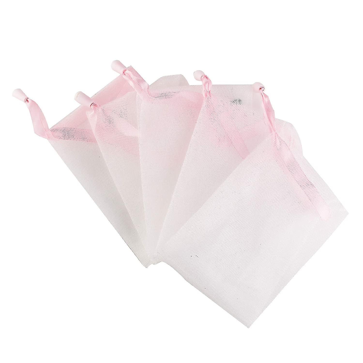 5 Pcs Double Layer Bubble Foam Net, Exfoliating Mesh Soap Saver Pouch Bubble Foam Net Drawstring Hol