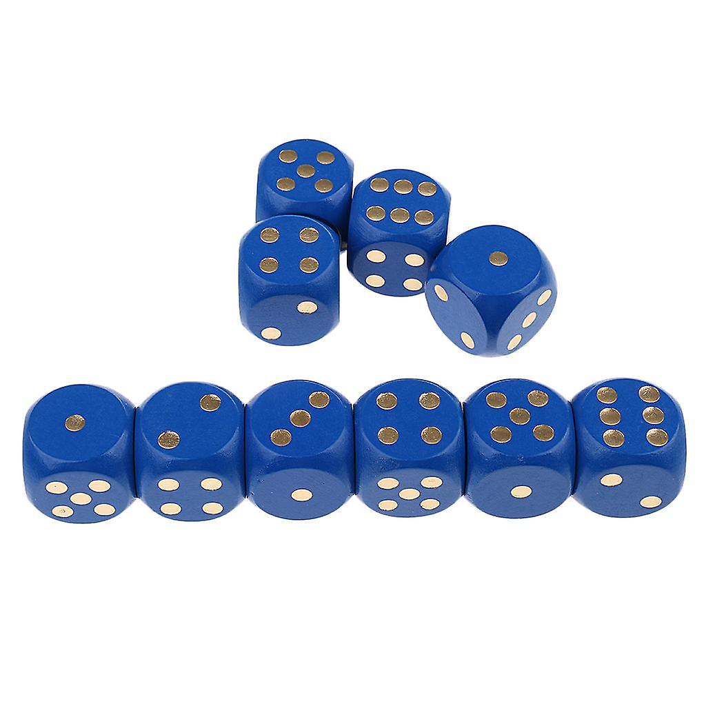 10 Pieces Wooden Dice Six Sided Dice Digital Dice for D&D RPG Games Blue