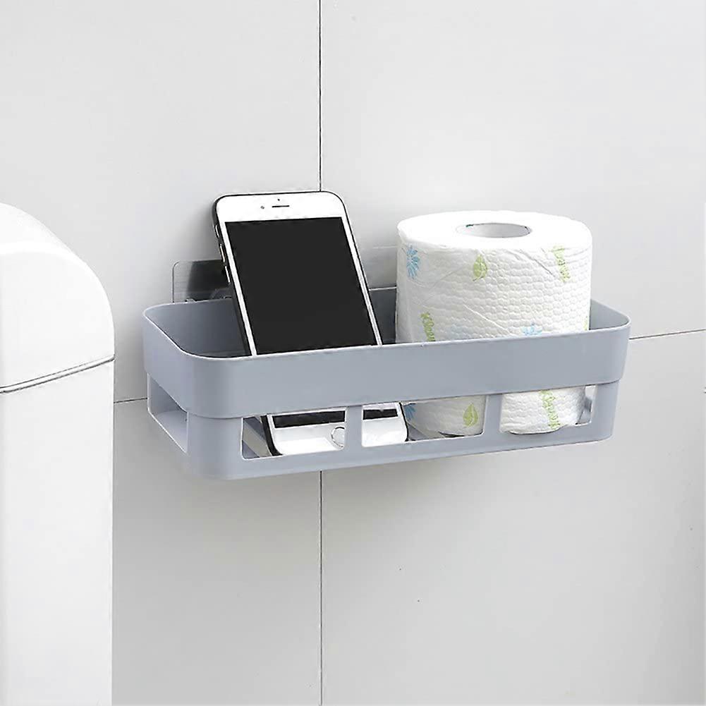 Plastic Wall Mounted Shower Basket Shelf 26x10x6cm White