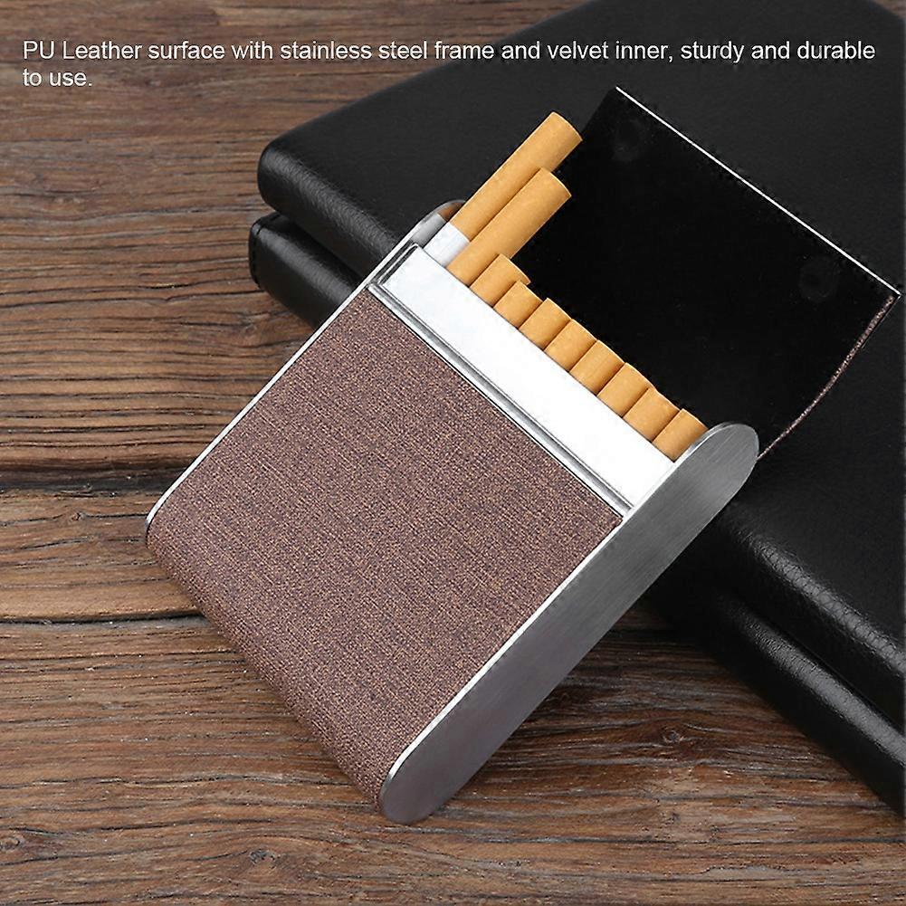 Portable PU Leather Cigarette Case Holder for 20 Cigarettes Brown