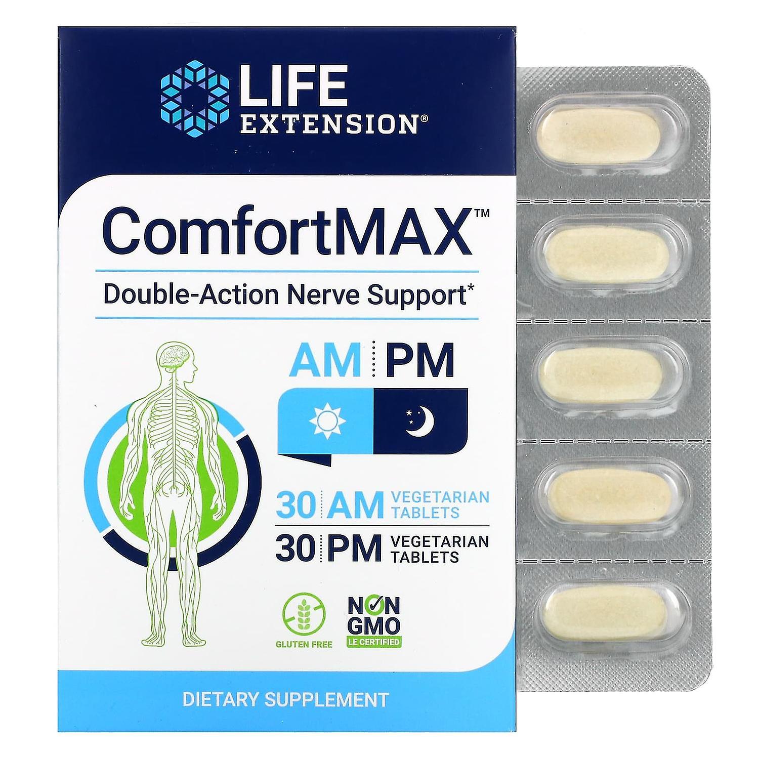 Life Extension, ComfortMAX, Double-Action Nerve Support, For AM & PM, 60 Vegetarian Tablets