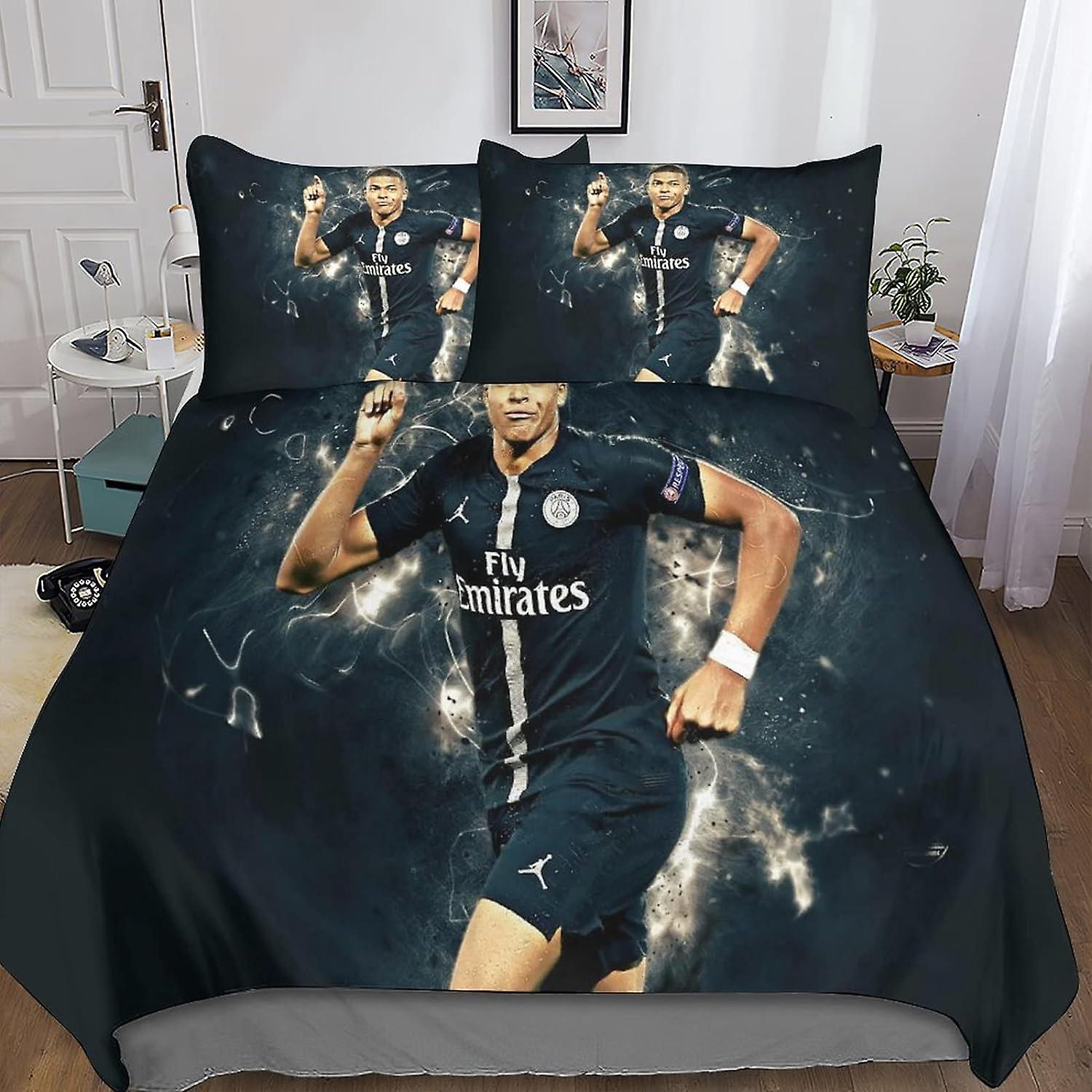 Poszwa na kołdrę Mbappe, poszewka na kołdrę z nadrukiem 3D Zestaw pościeli Football Superstars z poszewkami na poduszki Miękka poszewka na kołdrę z mikrofibry Łatwa w pielęgnacji poszewka na kołdrę dla chłopców Dziewczęta K