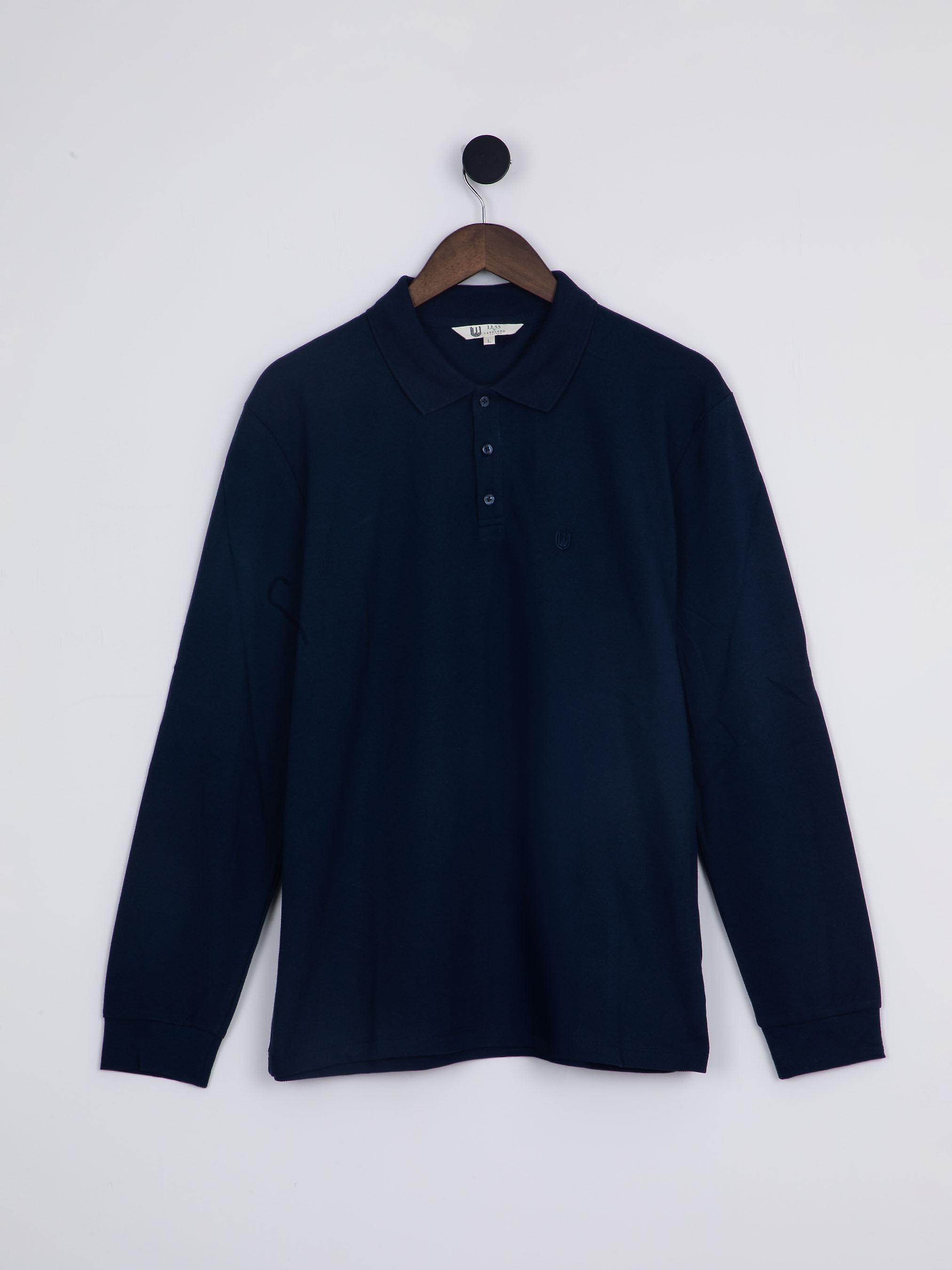 Long Sleeve Polo Shirt in Navy