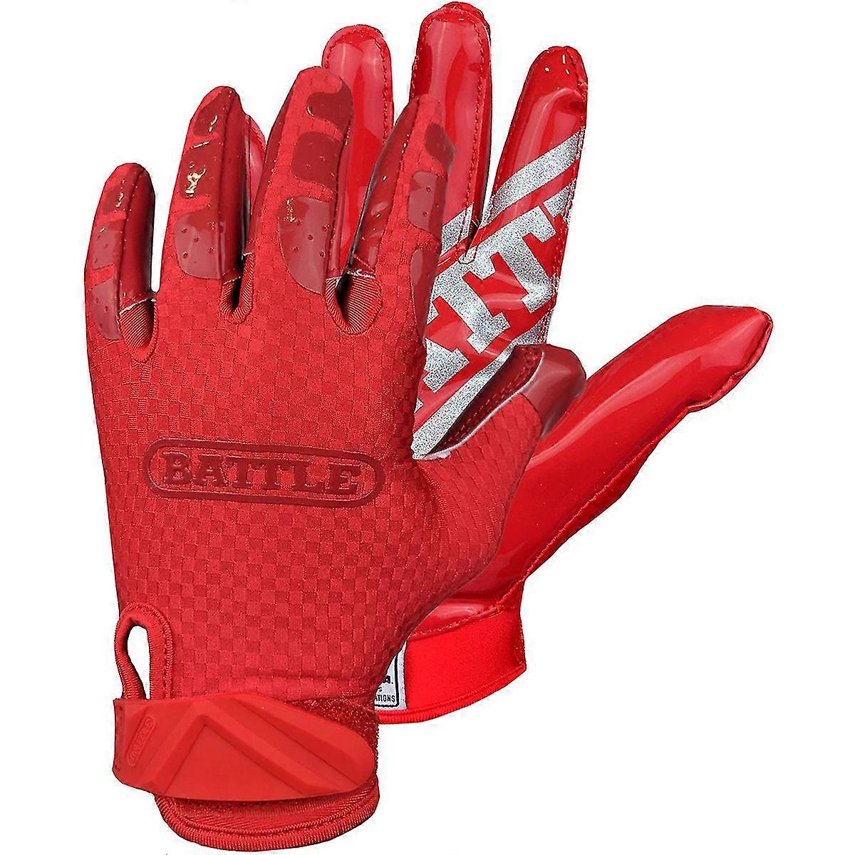 バトルスポーツトリプルスレットアダルトフットボールレシーバーグローブ-レッド