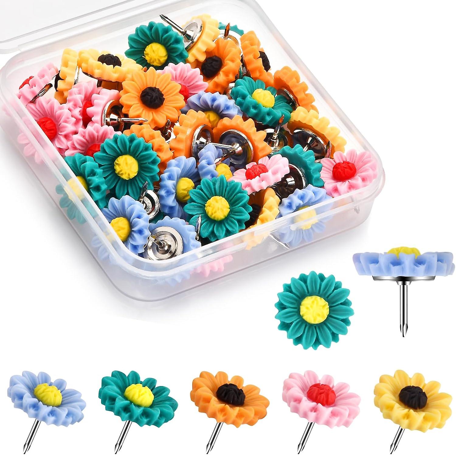 40Pcs Push Pins, Thumb Tacks for Decorative, Flower Decorative Pins and Tacks, Cork Board Thumbtack