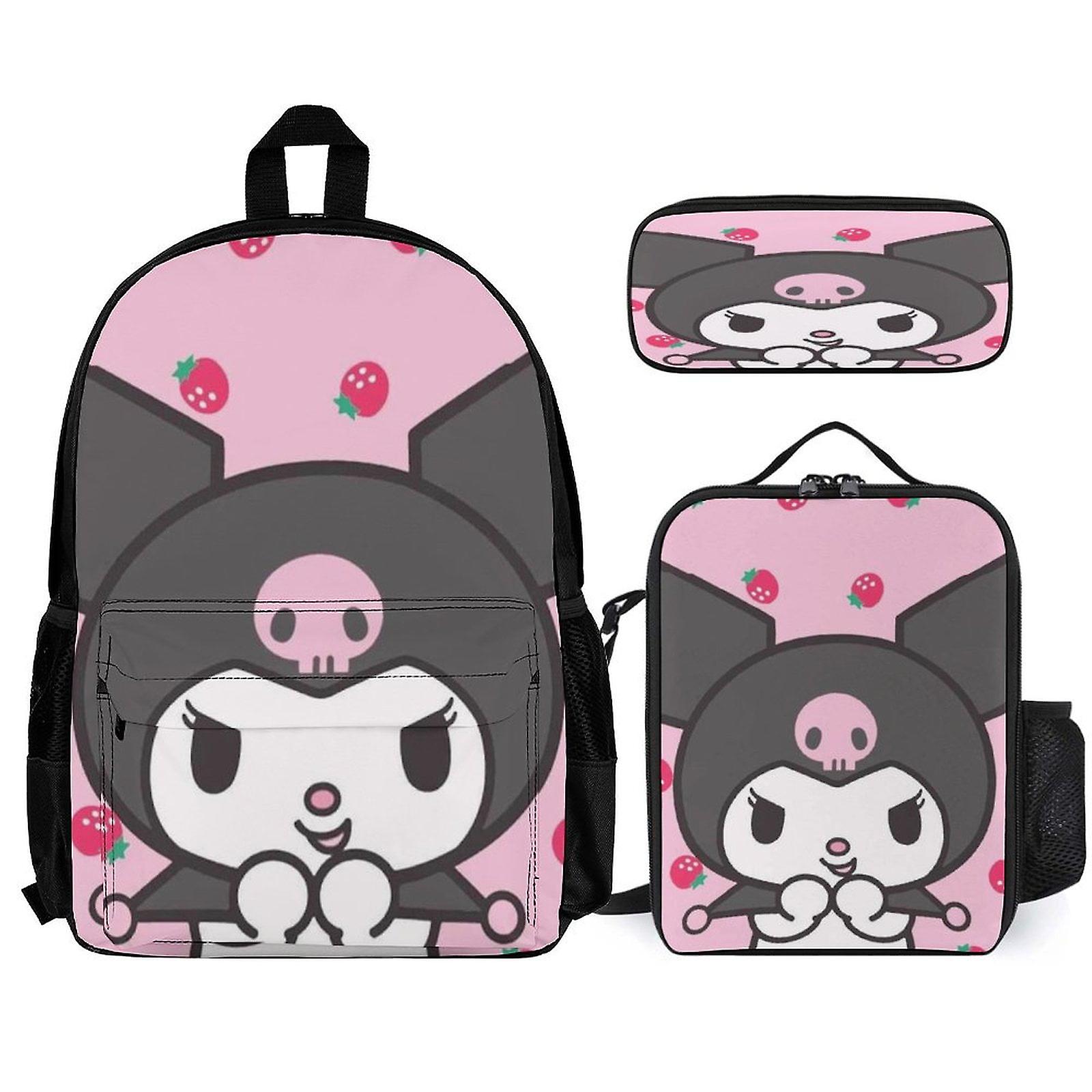 Kuromi Backpack 3 Piece Set Laptop Backpack with Pencil Case Lunch Bag Combination
