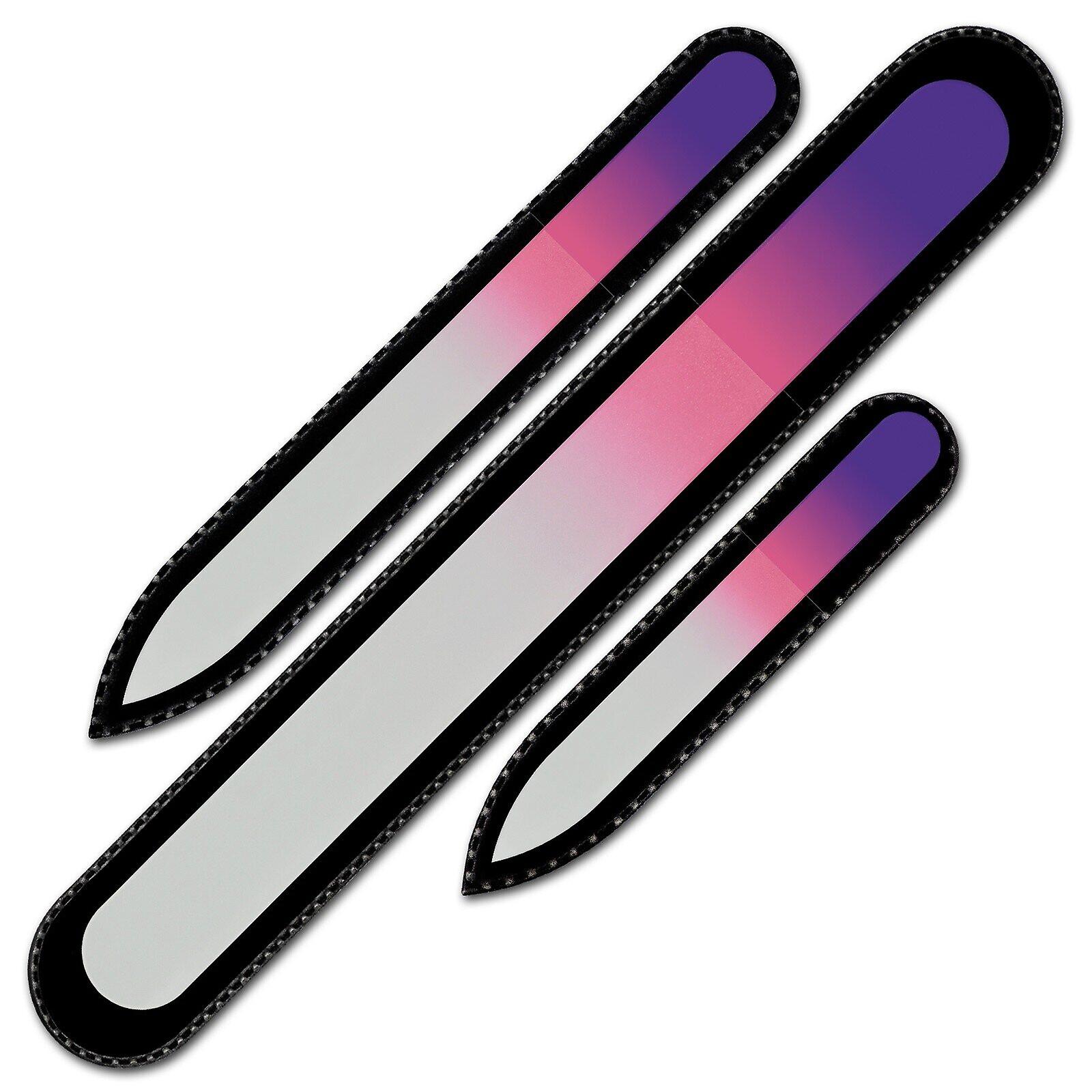 Set di 3 lima per unghie in cristallo arcobaleno, fatto a mano in vetro temperato ceco R-BMS1 - Rosa viola