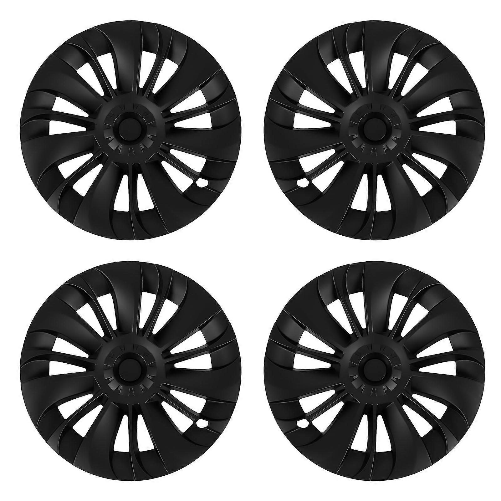 4pcs 19 Inch Hubcap Symmetrical Design Wheel Hub Cap Replacement for Tesla Model Y 2020 to 2023 Matte Black E2U811