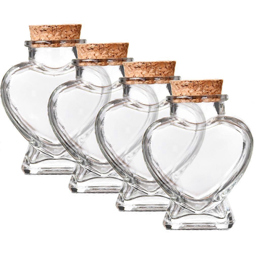 4pcs Glass Wish Bottles Sand Keepsake Heart Type Glass Favor Jars With Cork Lids
