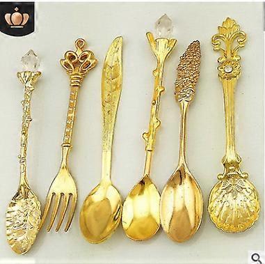 Teaspoons 6 Pcs Fork Spoon Coffee Dessert - Gold