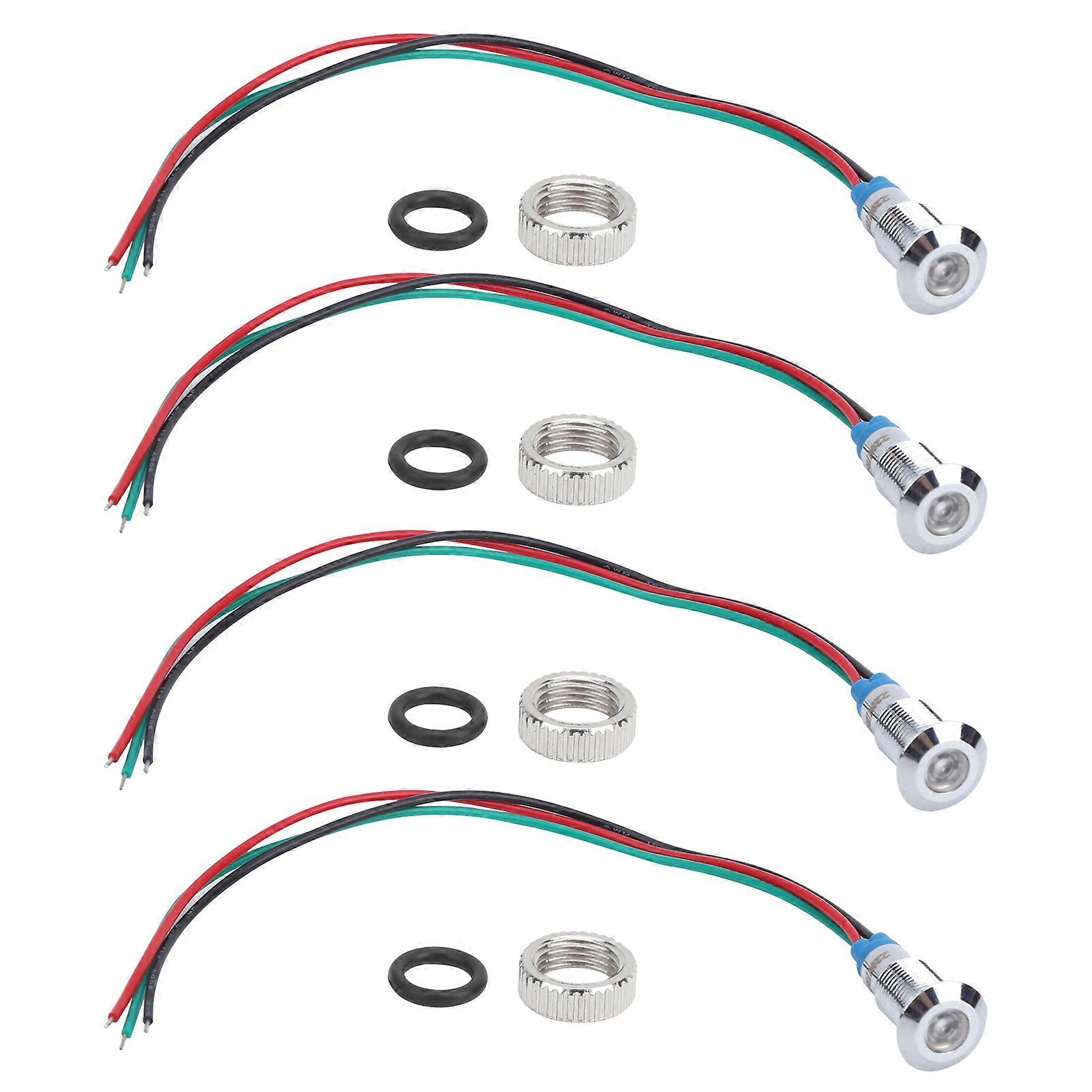 4 Set Led Indicator Light Signal 2color Common Anode Waterproof Metal 8mm 220v(rouge Jaune )