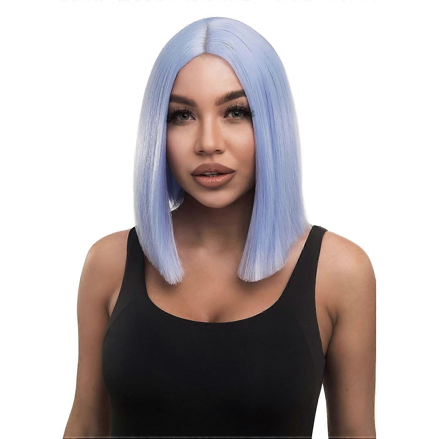 Light Blue Wigs, Short Straight Bob Wigs for Women, Heat Resistant Synthetic Colorful Daily Party Co