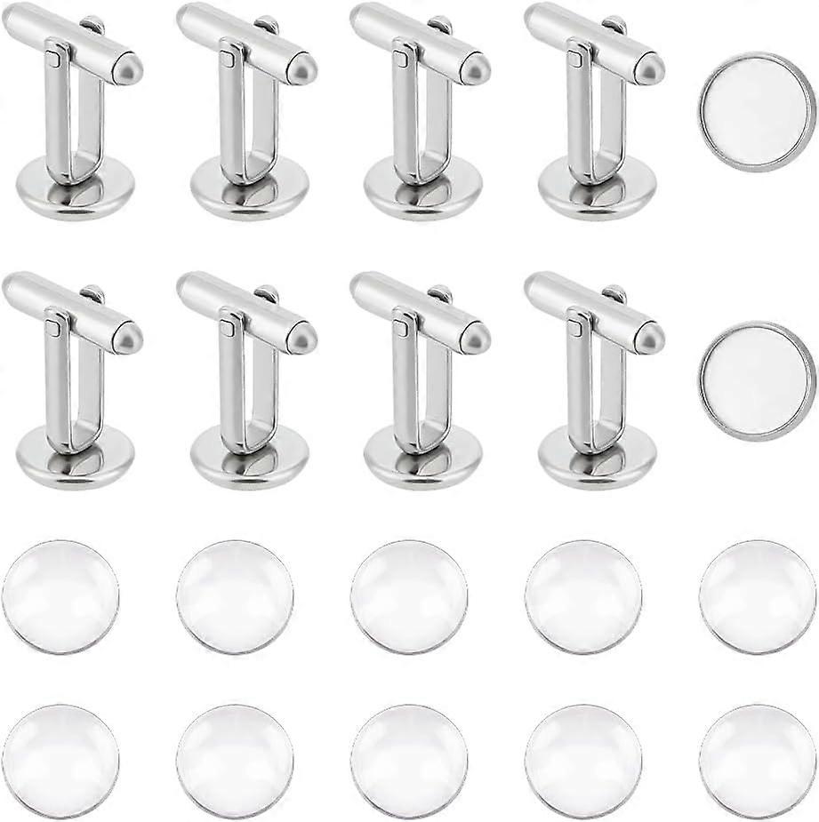 10 Sets Blank Dome Cufflinks Making Kit 10mm 304 Stainless Steel Cuff Button Round Cabochons Tray Bezel Cufflink Blanks for Apparel Clothes Buttons Ma