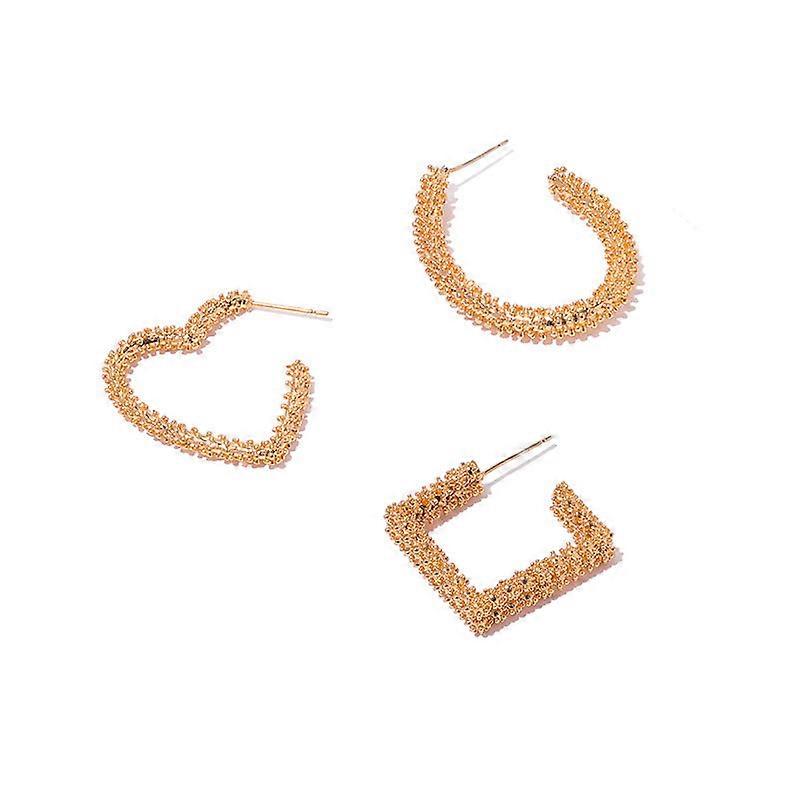 ファッションパーソナリティハート型スクエアC型真鍮つや消し風イヤリング女性用