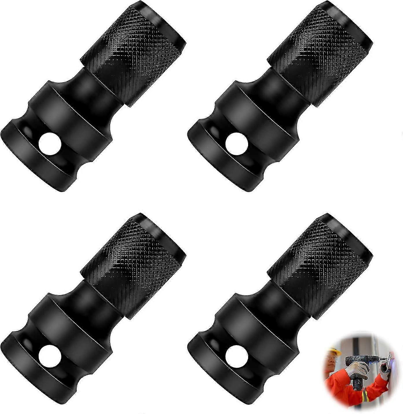 2024 4 Pcs 1/2" Square To 1/4" Hex Socket Adapter Quick Release Chuck Converter Hex Shank Adapter For Impact Ratchet And Impact Wrench Screwdriver Bit