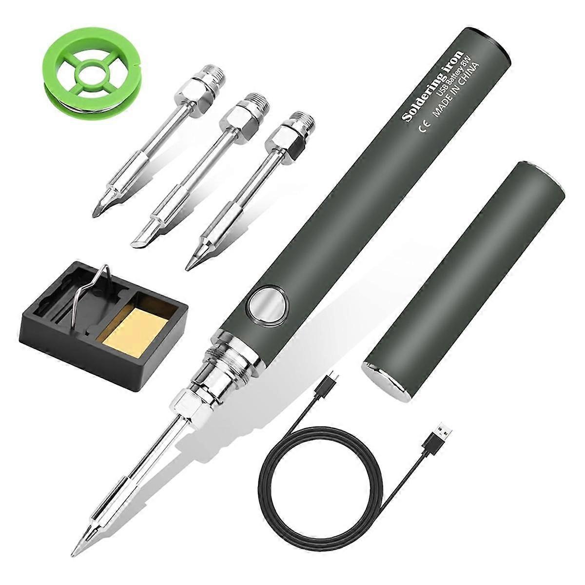 Cordless Soldering Iron Kit, USB Rechargeable Cordless Soldering Iron, 3 Temperature Adjustment Soldering Iron - Grey