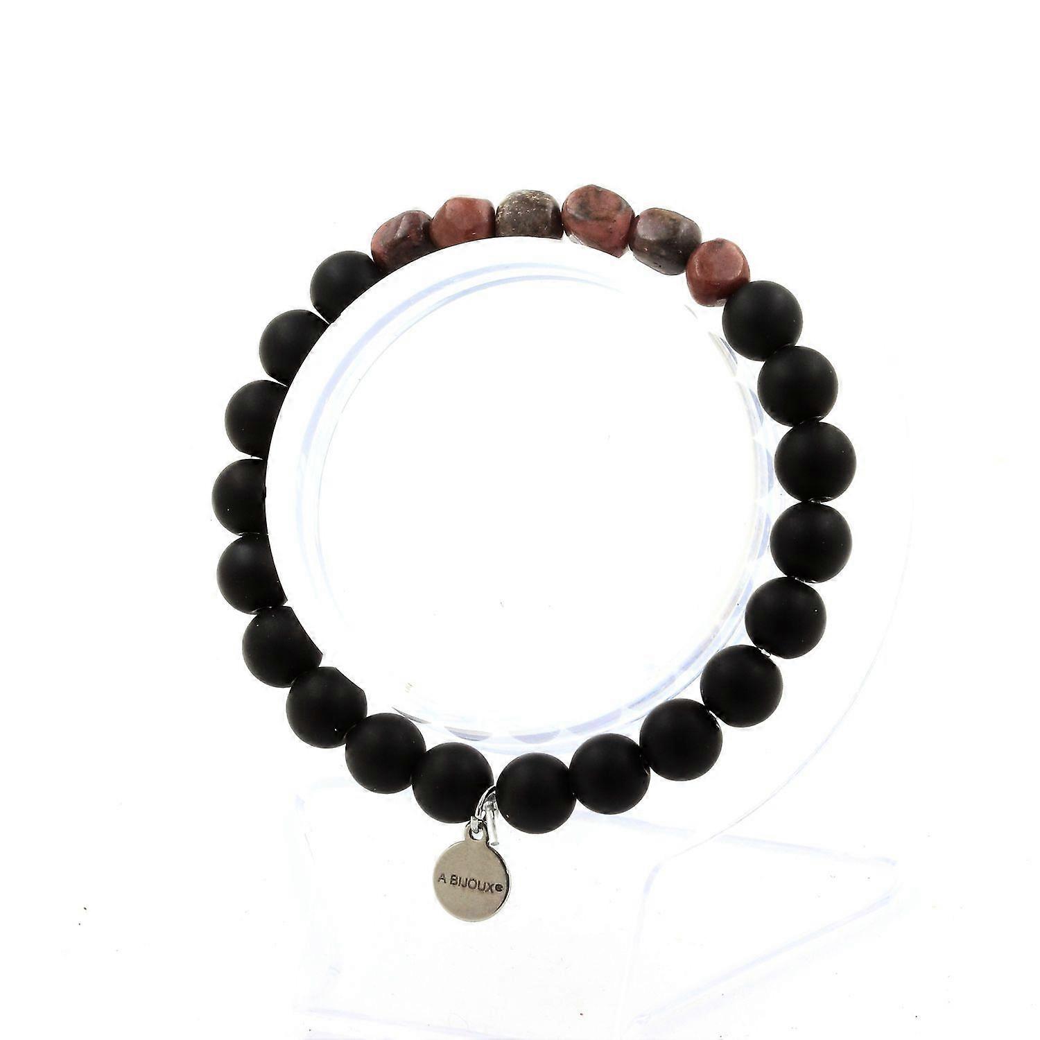 Brazilian Rhodochrosite Bracelet + Matte Black Onyx Beads 8 mm