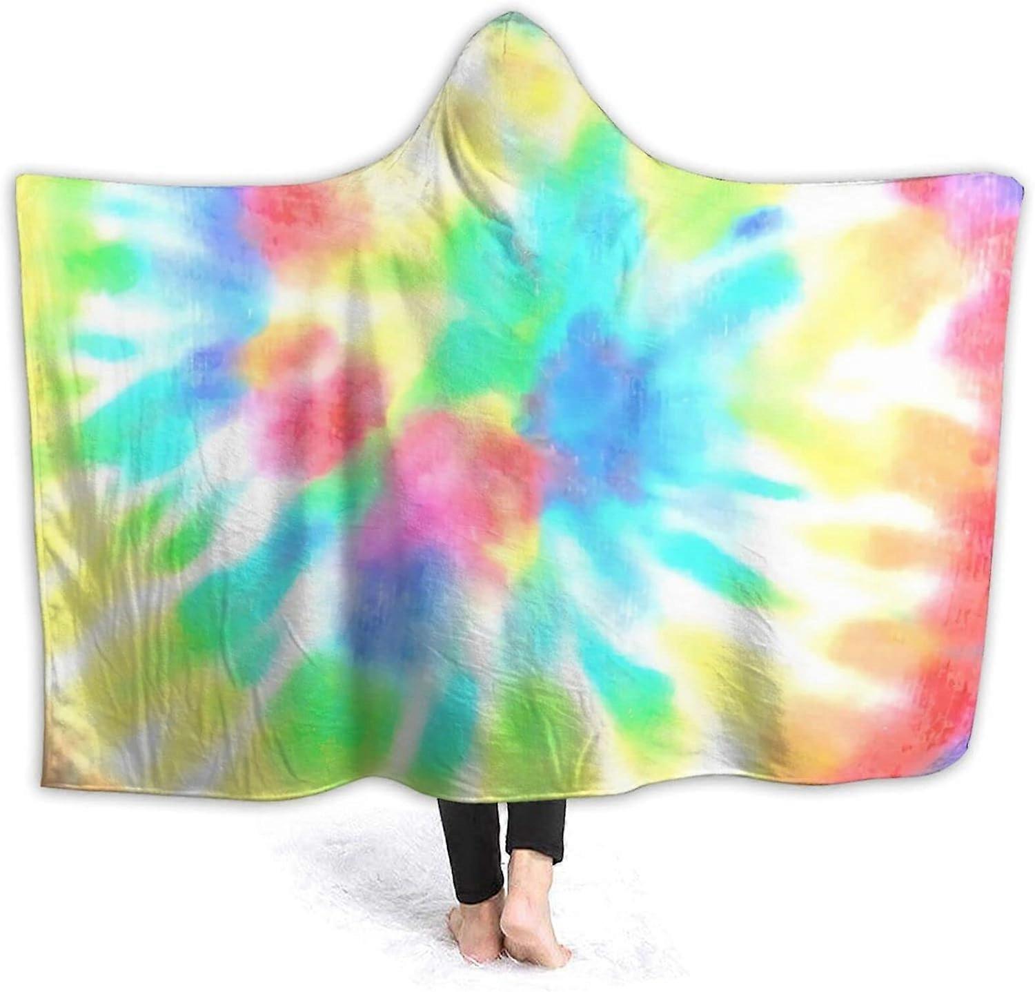 Cobertor com Capuz Tie Dye Rainbow Cobertor Macio Plush Wearable Roupão Quente com Capuz Poncho Capa Wrap Roupão de Banho Sofá Cama de Flanela 50"x40" para 