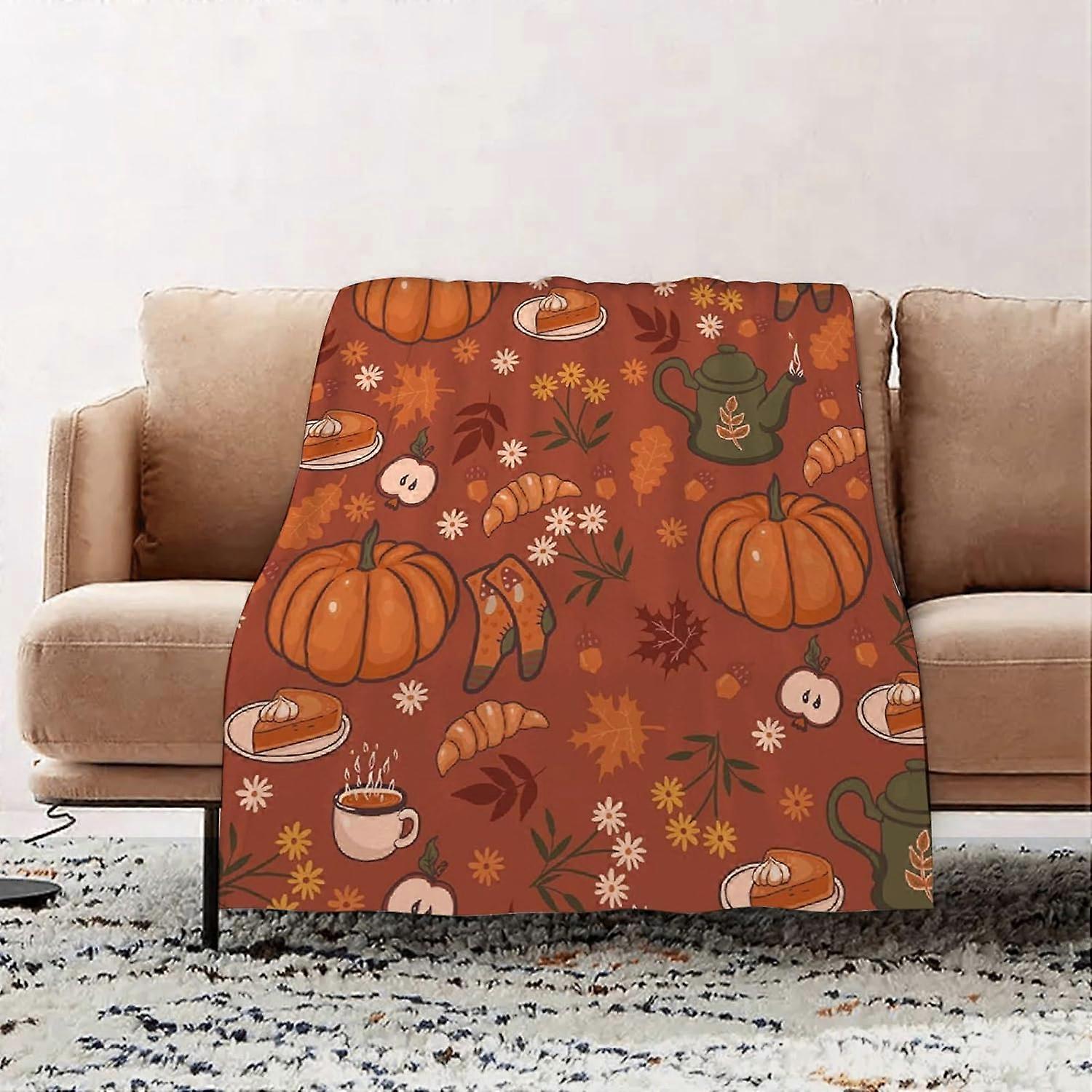 Premium Flannel Throw Blanket - Autumn Pumpkin flannel Blanket Sofa Throw, Blanket Fluffy Soft Throw for Bed and Couch Throw/Single