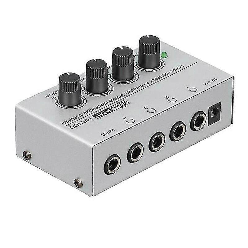 HA400 Headphone Amplifier 4-Channel Mini Audio Stereo Headphone Splitter with Power Adapter Audio Amplifier(UK Plug)