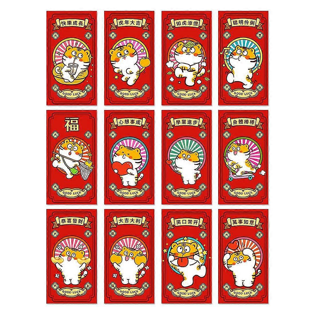 12 Pcs Chinese New Year Red Envelopes, Year Of The Hongbao Year Of 2022 Red Packets Lucky Money Env