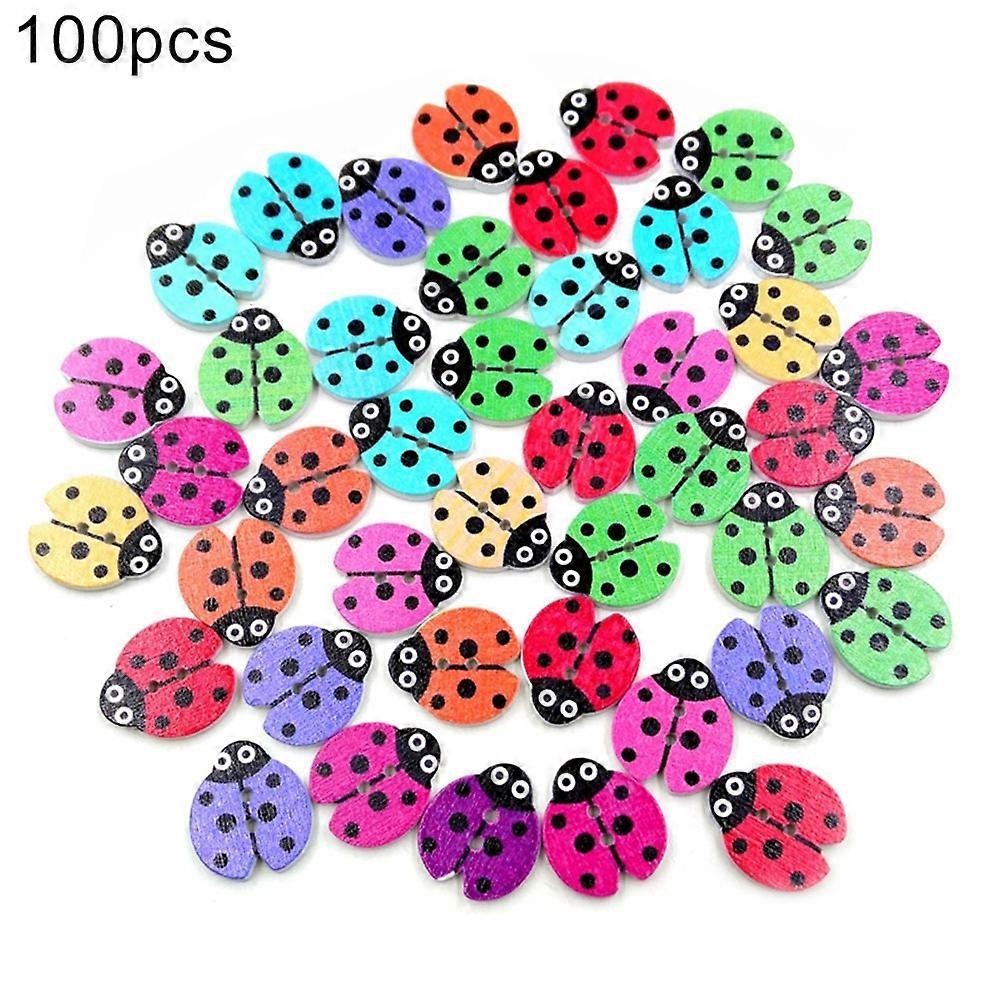 100Pcs 2 Holes Ladybug Shape Wooden Buttons Clothes Sewing Scrapbook Decoration
