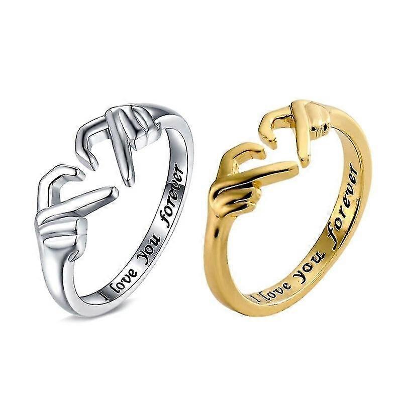 أنا أحبك إلى الأبد خواتم مزدوجة القلب زوجين للنساء الحب عناق اليد خاتم الزفاف هدية عيد الحب مجوهرات قابلة للتعديل