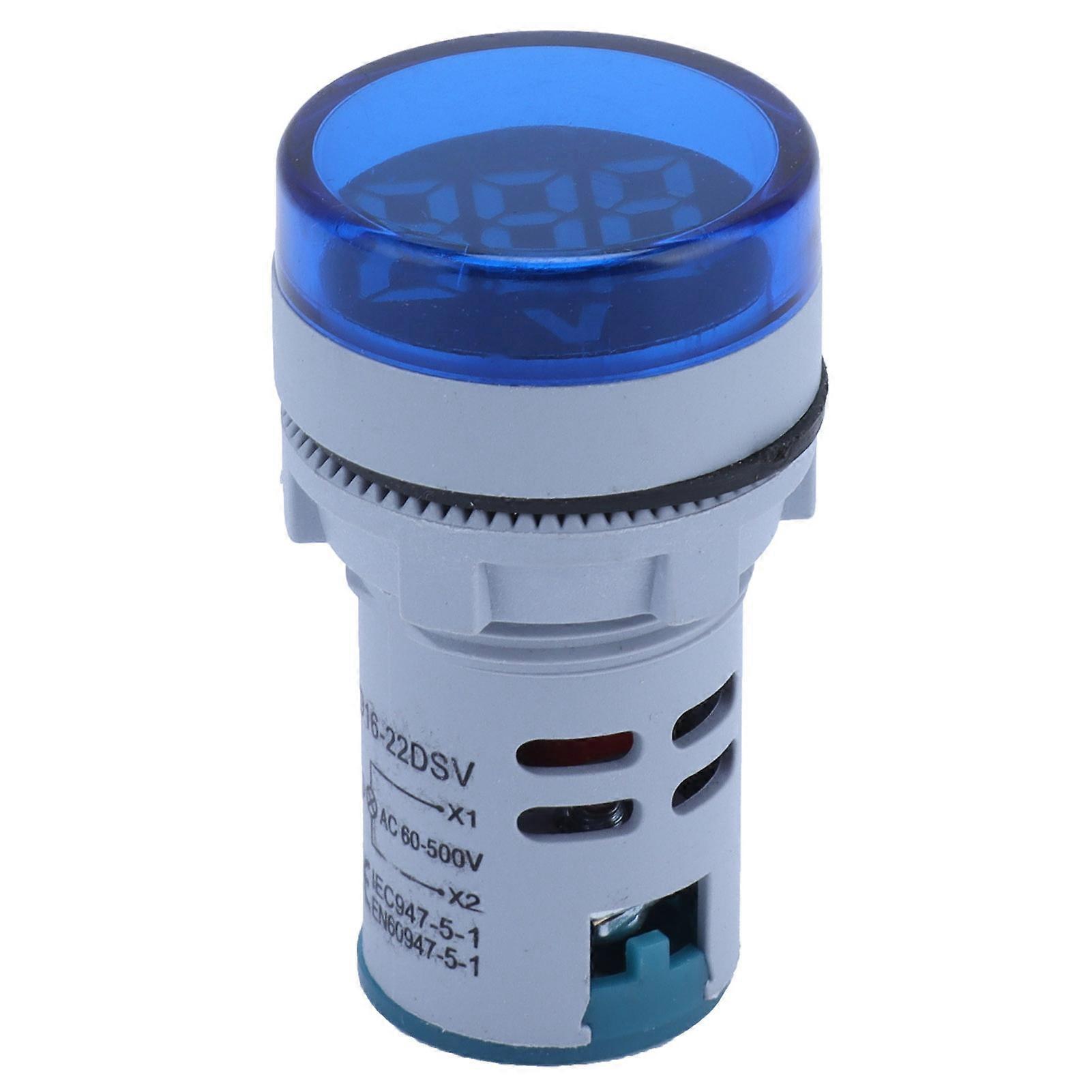 AD16?22FSV Digital Spenning Signalindikator Rund form Spenningsmåler Indikator 60 ~ 500V ACBlue