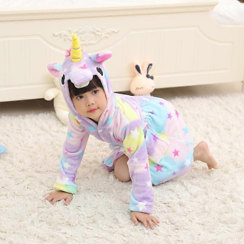 Çocuk Erkek Kız Tek Boynuzlu At Bornoz Pijama Pijama Flannel Polar Elbise Gökkuşağı Star Elbise