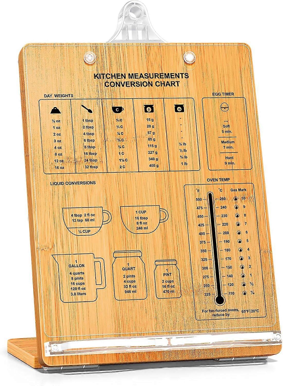 Cookbook Stand for Kitchen Counter, Cookbook Holder with Measurement Conversion Chart, Adjustable and Foldable iPad Tablet Recipe Book Holder