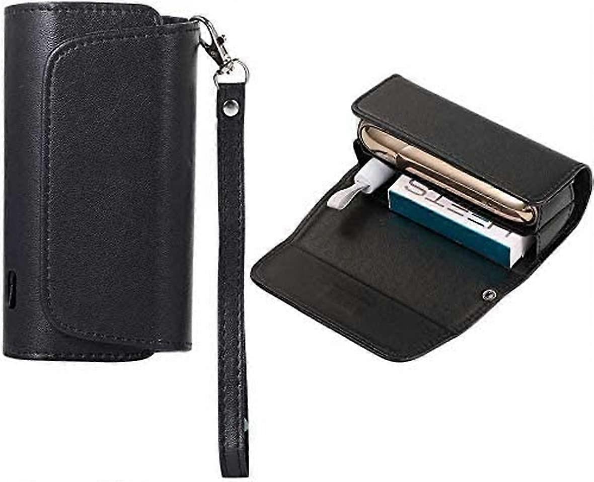 AOOPOO Electronic Cigarette and Lighter Case Portable PU Cigarette Container with Lanyard Compatible with IQOS 30 (Black)