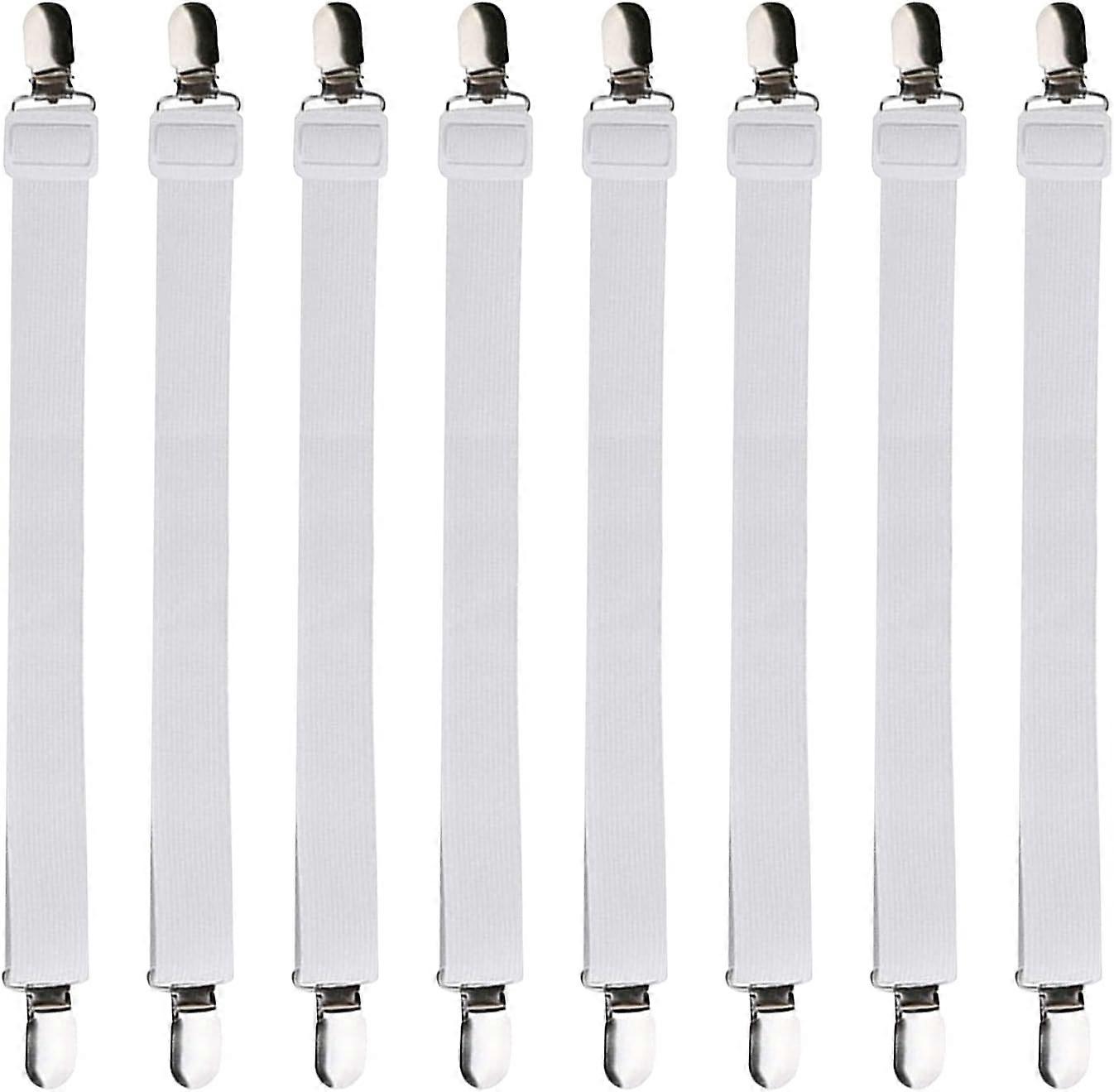 8 Pieces Adjustable Strap Clip Fasteners, Adjustable Sheet Stretcher Clips Fitted Sheet Strap Adjustable Sheet Stretcher Clips, For Bed Sheet, Sofa(Wh
