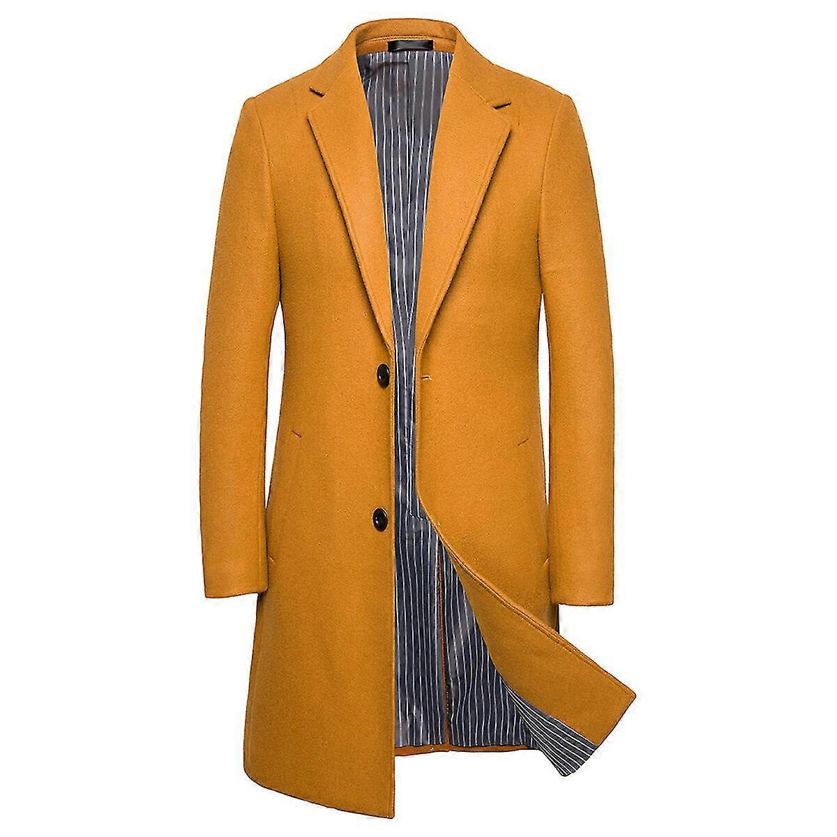 VAWAN Mens Thick Single-Breasted Mid-Length Slim Fit Solid Overcoat