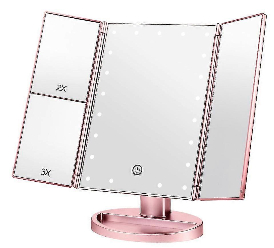 Lighted Vanity Makeup Mirror 1x/2x/3x Magnification Trifold With 36  Lights Touch Screen