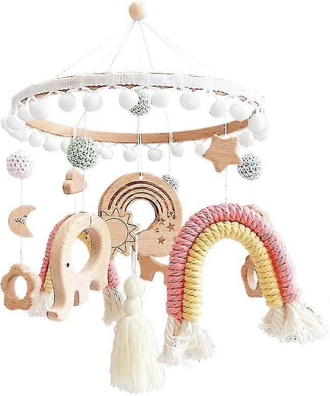Baby Mobile Wind Chips con bolas de fieltro Rainbow Moon Elephant Mobile