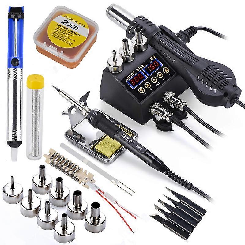 750W SMD Rework Soldering Station 2 in 1 hot air soldering iron LCD Digital display welding station for BGA PCB IC Repair 8898