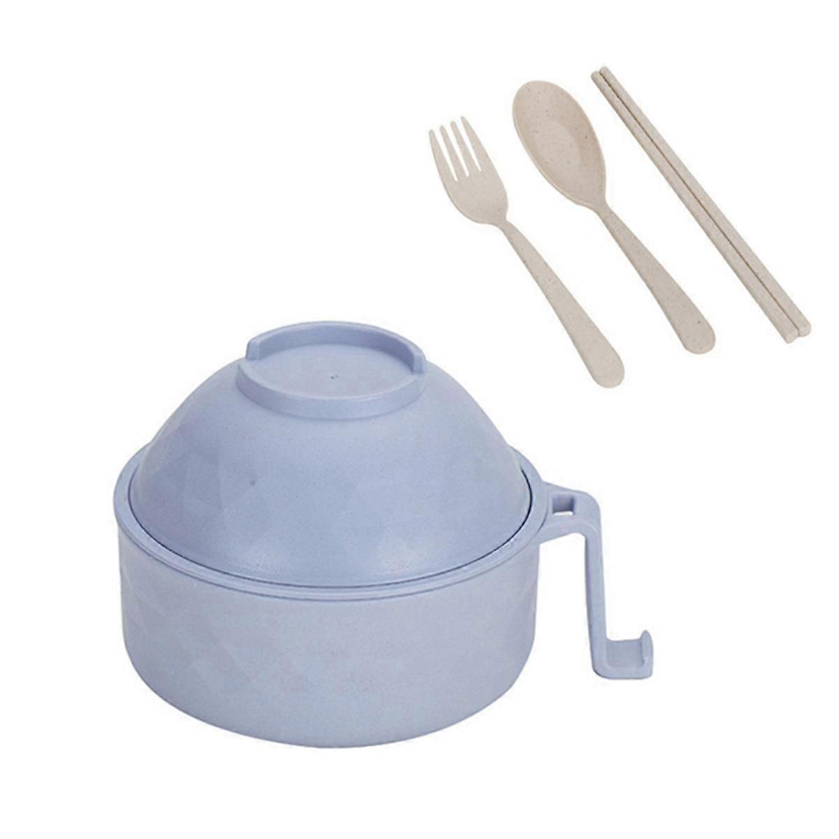 Ramen Bowl Cooker Set - Wheat Straw Instant Noodles Bowl with Handles Blue
