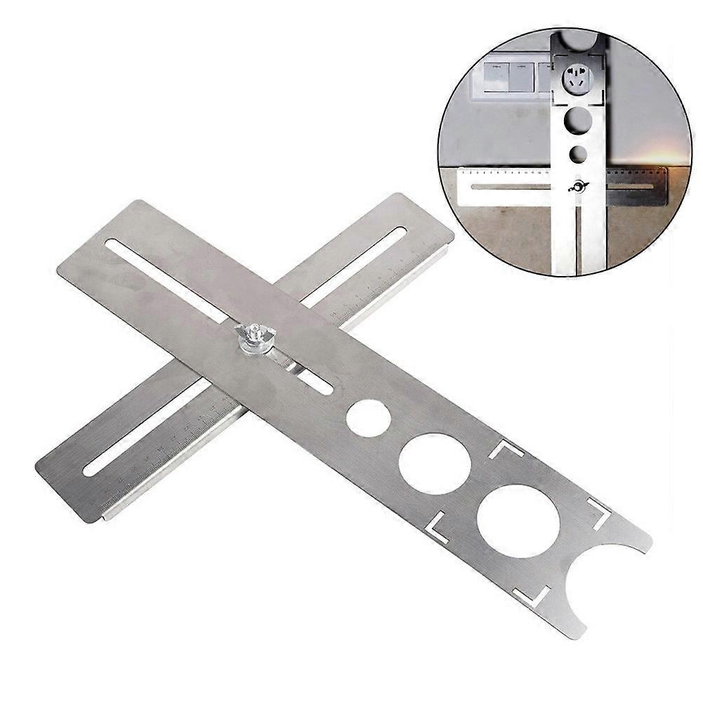 1pc Multi-Functional Stainless Steel Ceramic Tile Hole Locator Ruler Adjustable Punching Hand Tool For House Decorated Work