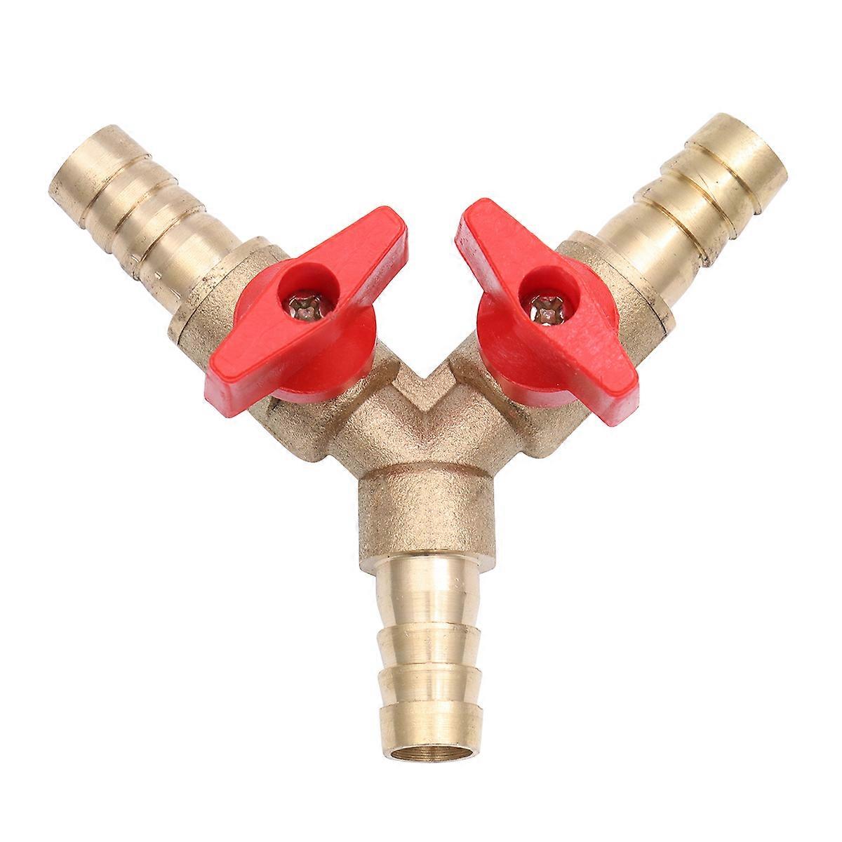 Y Shape Three-way Gas Pipe Distribution Switch Shut Off Ball Fitting Hose Barb Fuel Gas Clamp Tee (Copper 8mm Golden Red)