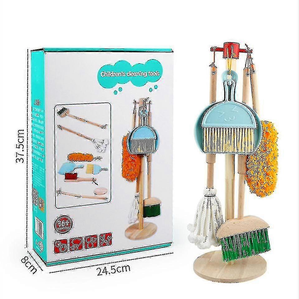 キッズクリーニング玩具6ピースセット - ハンギングスタンド付き木製の取り外し可能なおもちゃのクリーニングツール - 完璧な子供の贈り物