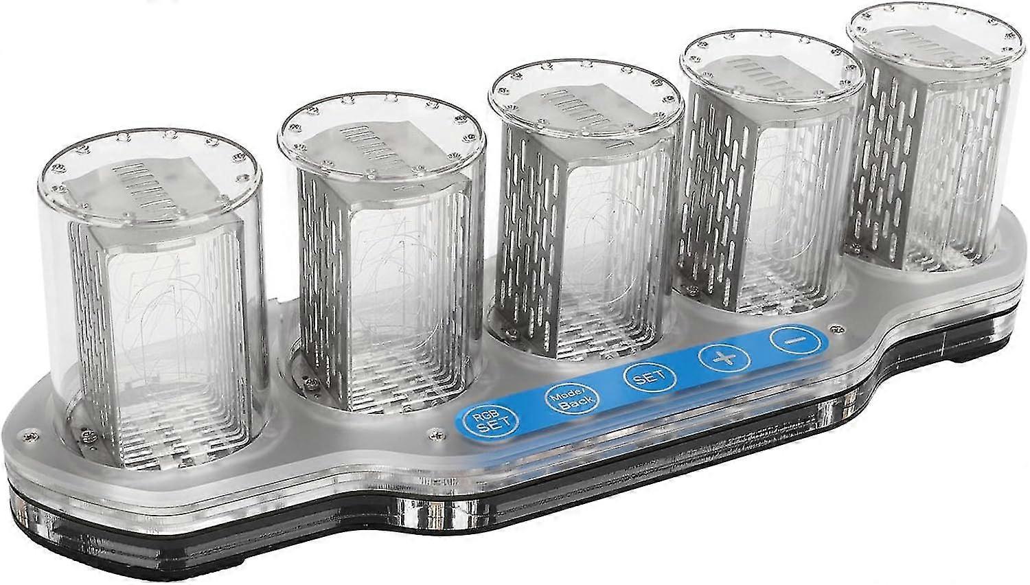 RGB Nixie Tube Clock for Bedroom, Electronic LED Glow Tube Clock, 1224 Hours Display, Alarm Setting, Decorative Desk and Room Clock