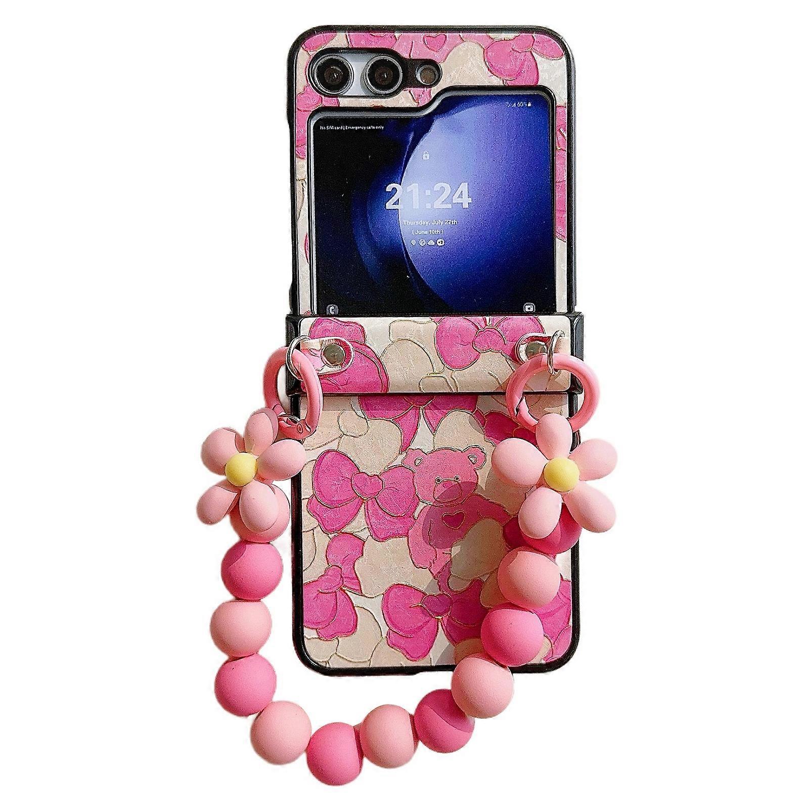 For Samsung Galaxy Z Flip7 FE 5G/ Z Flip6 5G/ Z Flip5 5G Case Hinge Design Lacquered Pattern PU Leather+PC Phone Cover with Bead Chain