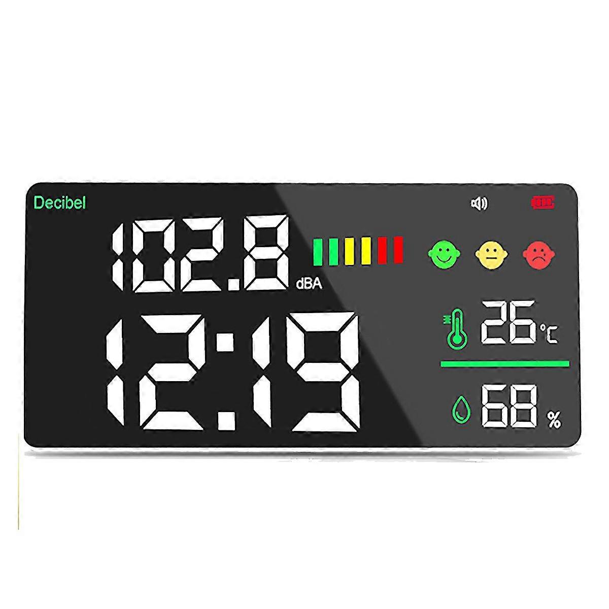 Decibel Meter Wall Hanging Sound Level Meter 30-130db Range 11 Inch Led Display Noise Time Temperature Meter